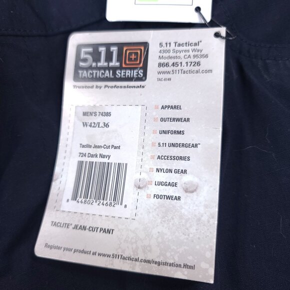 5.11 Tactical Pants Mens 42x36 Navy Taclite Ripstop Jean Cut Mid Rise Straight - Picture 8 of 9
